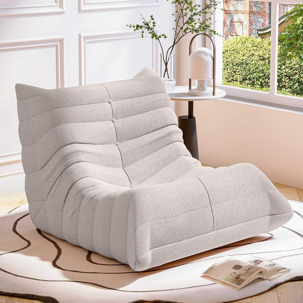 LAUSAINT HOME Memory Foam Bean Bag Chair for Adults, Bean Bag Couch Chenille Fabric with Ergonomic Design for Living Room and Bedroom, No Assembly Required(Grey)