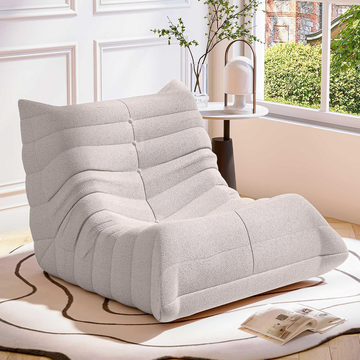 LAUSAINT HOME Memory Foam Bean Bag Chair for Adults, Bean Bag Couch Chenille Fabric with Ergonomic Design for Living Room and Bedroom, No Assembly Required(Grey)