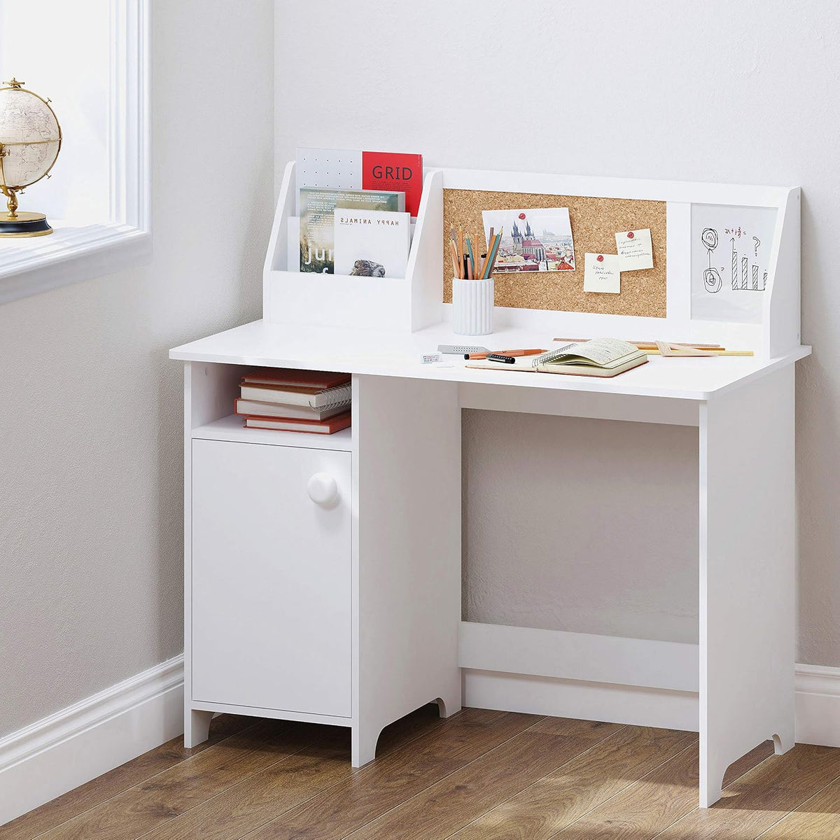 UTEX Wooden Kids Study Desk with Hutch and Storage for Ages 3-8