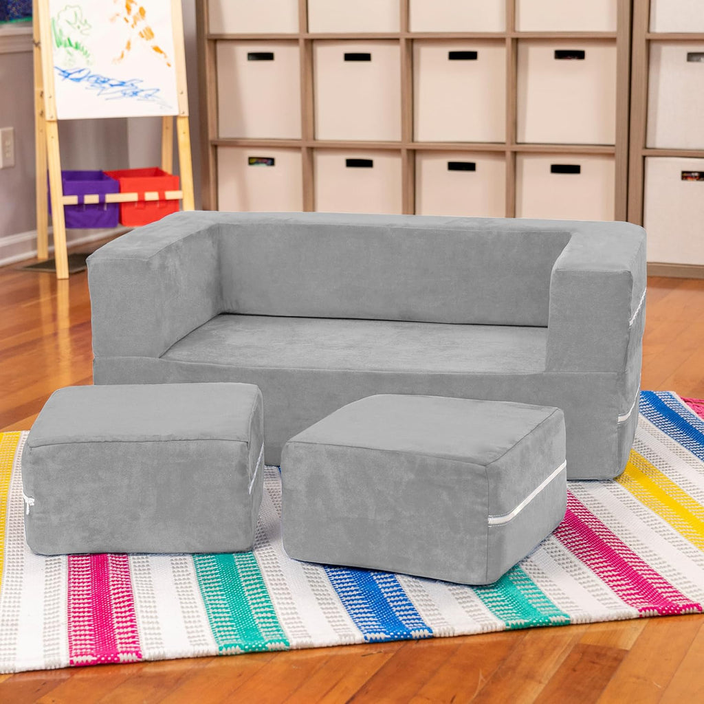 Jaxx Zipline Kids Modular Loveseat & Ottomans/Fold Out Lounger, Platinum