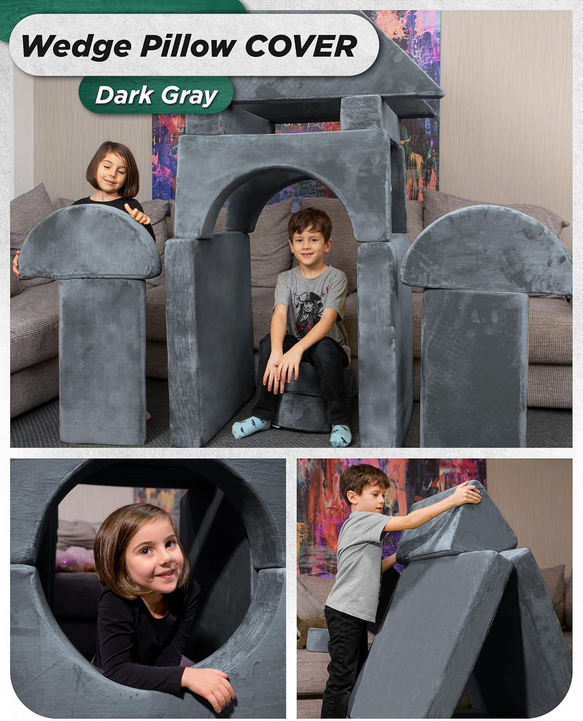 Lunix Replacement Cover for LX15 14pcs Modular Kids Couch, Washable Premium Velvet Fabric, Foam not Included - Stone Gray