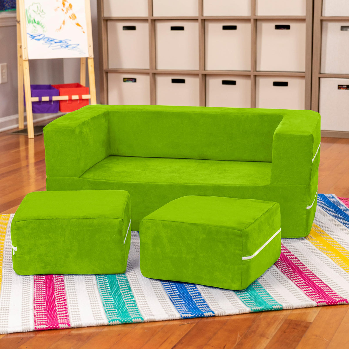 Jaxx Zipline Kids Modular Loveseat & Ottomans/Fold Out Lounger, Platinum