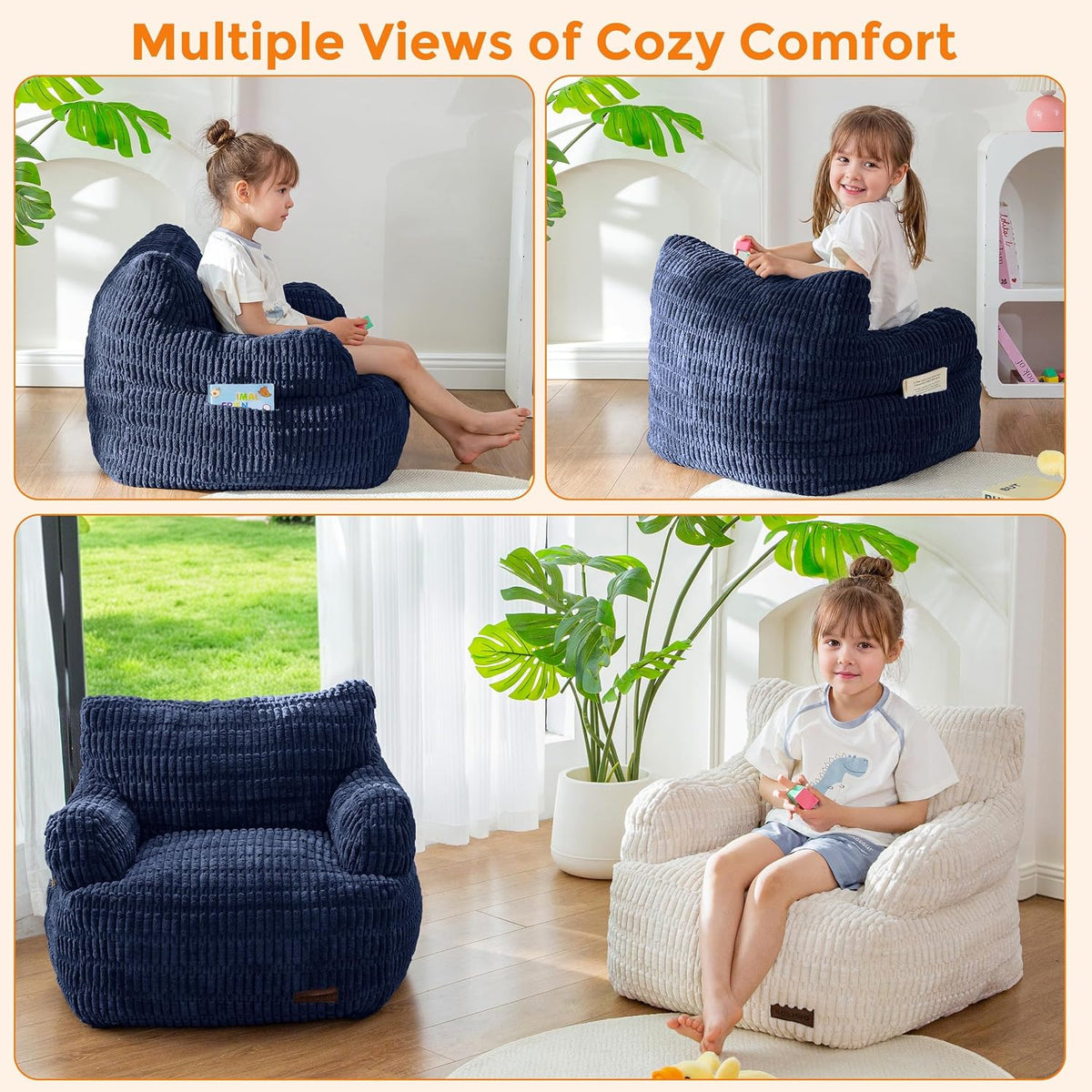 Kids Bean Bag Chair, Comfy Bean Bag Sofa with Filler, Bean Bag Chair for Boys and Girls, Lazy Sofa with Pocket Floor Chair for Gaming, Reading,Green