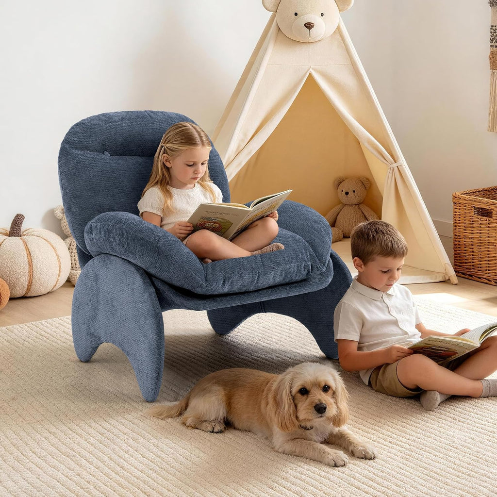 Funny Crab Design Novelty Accent Chair for Adults Teens, Soft Chenille Fabric Unique Animal Themed Kids Sofa, Cute Lounger for Bedroom, Living Room, Dorm, Apartment (Blue)
