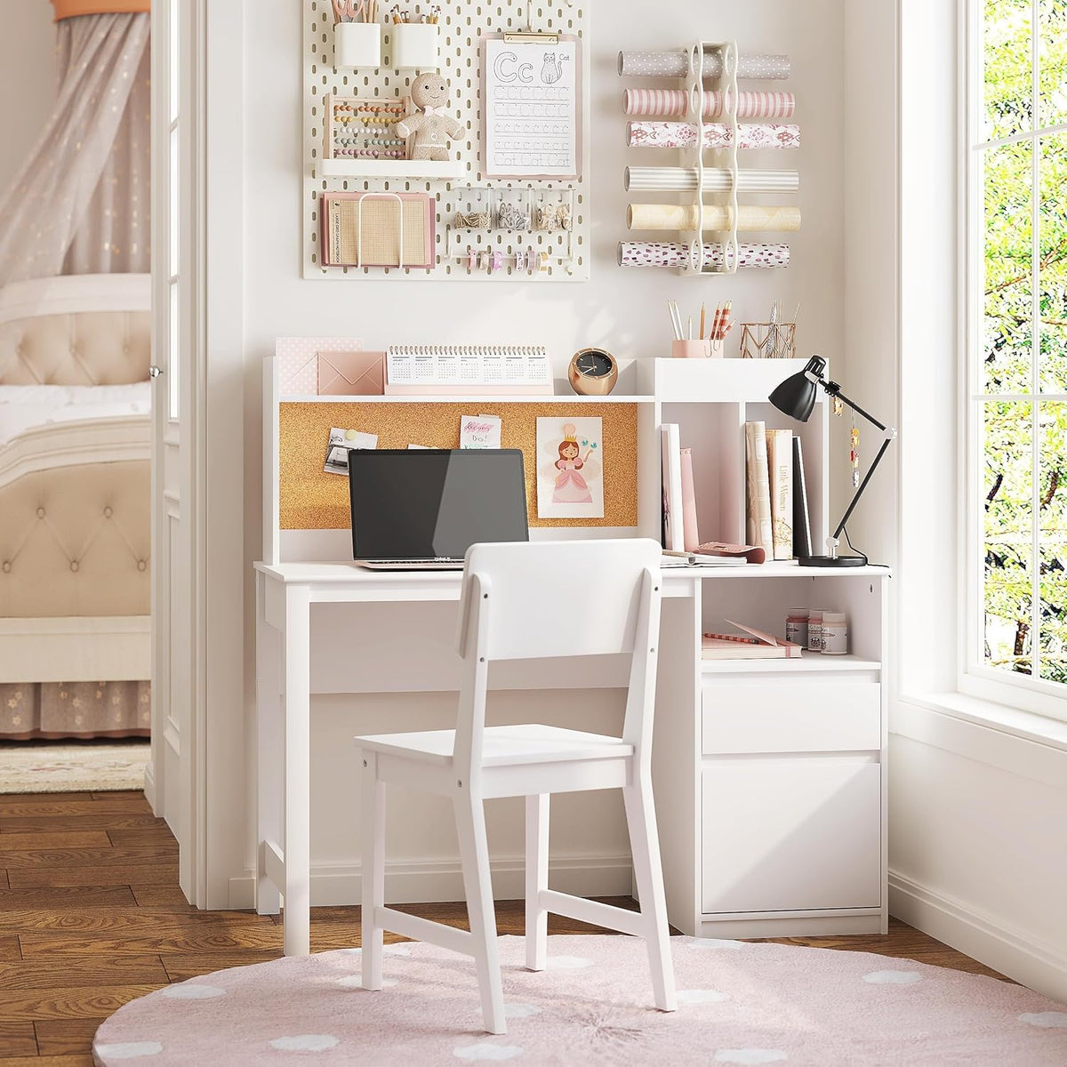 Spirich Wooden Kids Study Desk Set with Hutch and Storage for Ages 5-12
