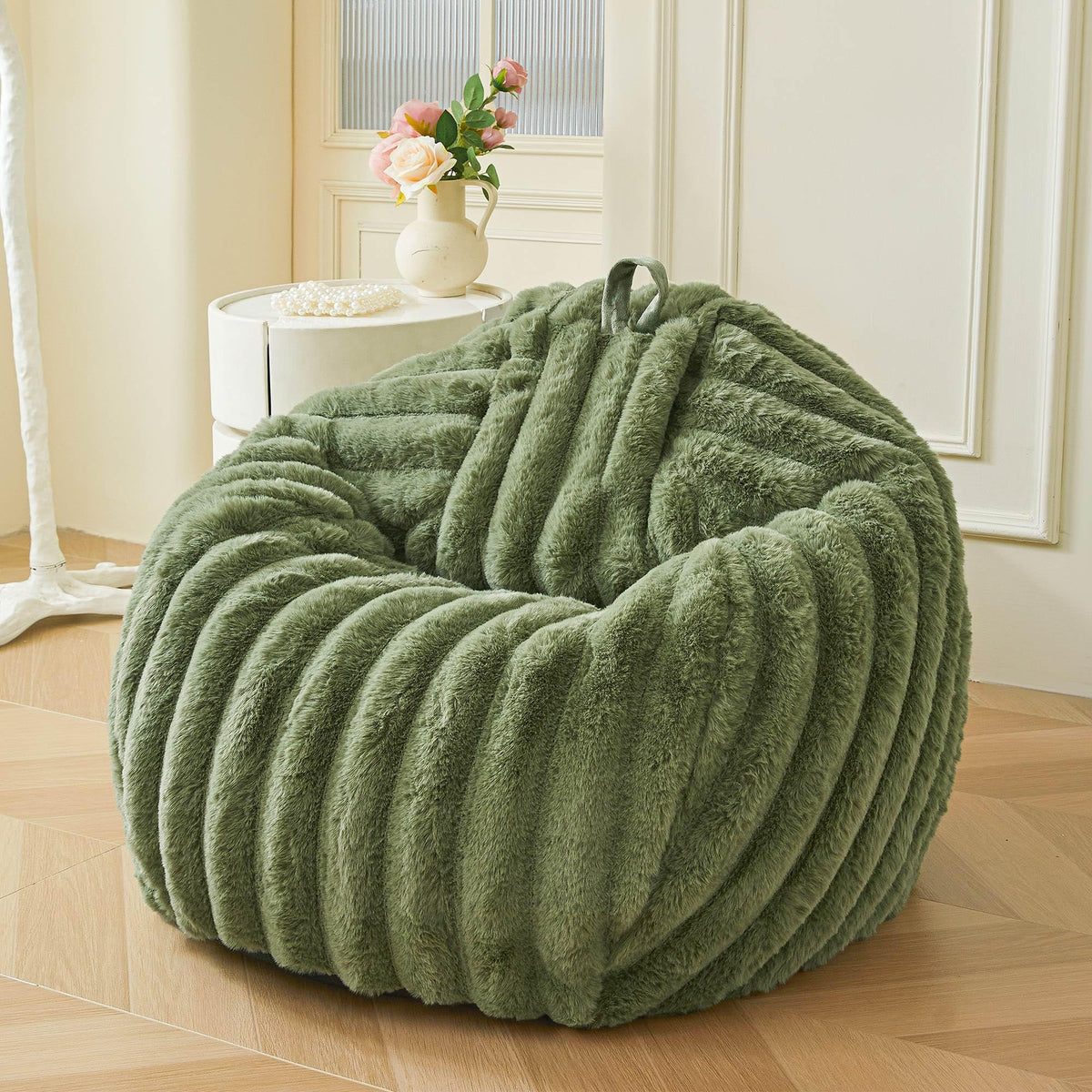 MEGO Kids Fluffy Faux Rabbit Fur Bean Bag Chair Cover, No Filler, Beige