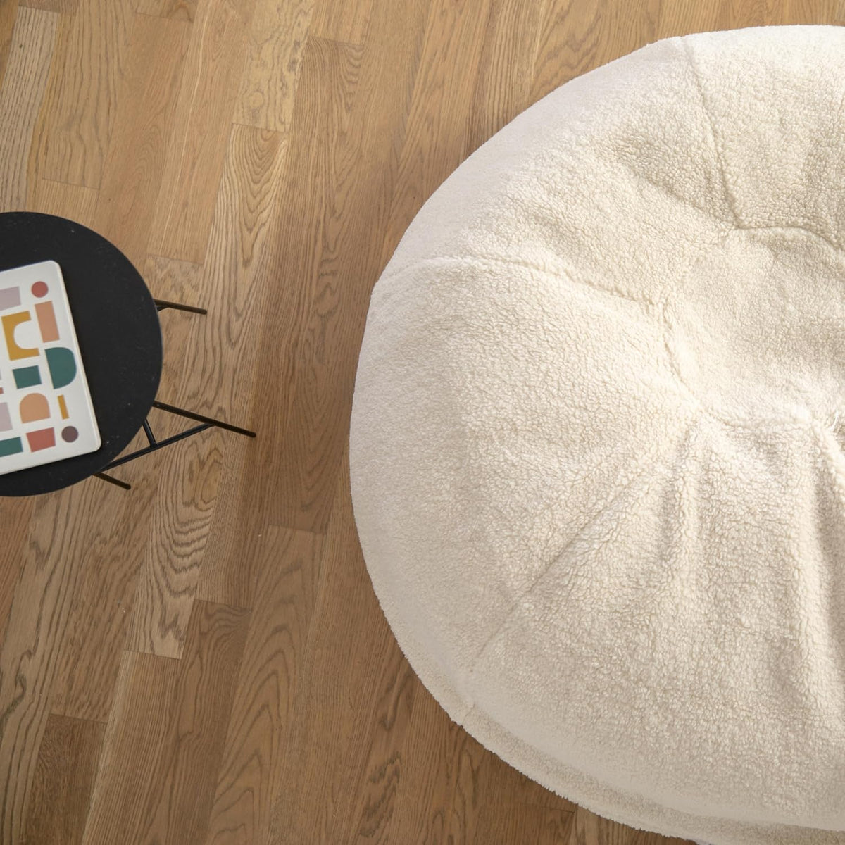 BizChair Sherpa Bean Bag Chair, Classic Refillable Bean Bag Chair for Kids and Teens, Large, Natural