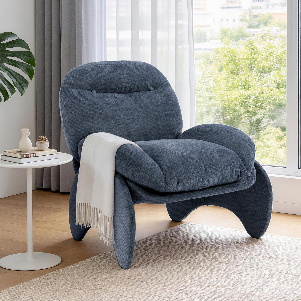 Funny Crab Design Novelty Accent Chair for Adults Teens, Soft Chenille Fabric Unique Animal Themed Kids Sofa, Cute Lounger for Bedroom, Living Room, Dorm, Apartment (Blue)