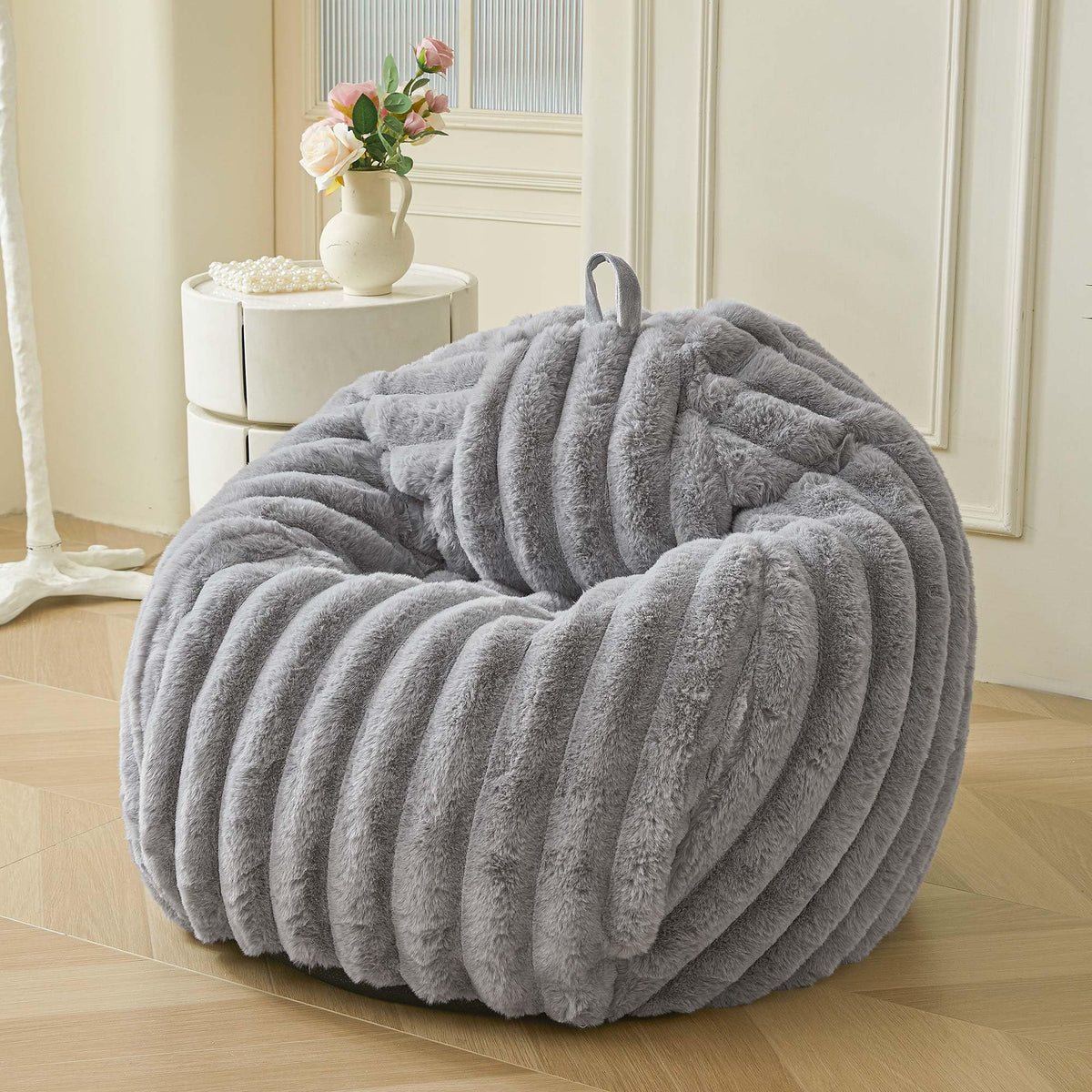 MEGO Kids Fluffy Faux Rabbit Fur Bean Bag Chair Cover, No Filler, Beige