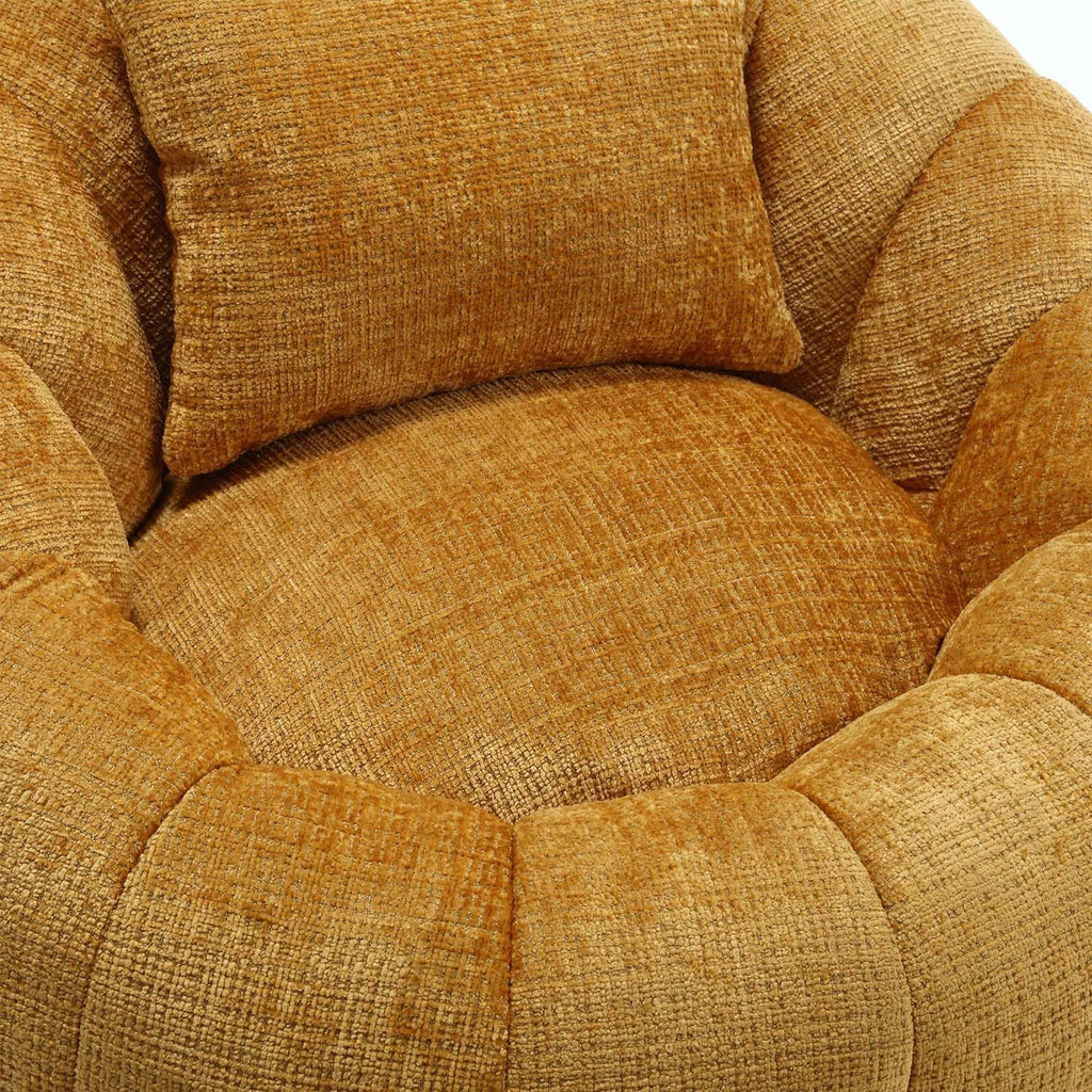 Bean Bag Chairs, Leisure Floor Single Sofas with Ottoman, Comfy Round Lazy Cloud Bean Bag Chair, Chenille for Living Room, Bedroom, Apartment (Yellow)
