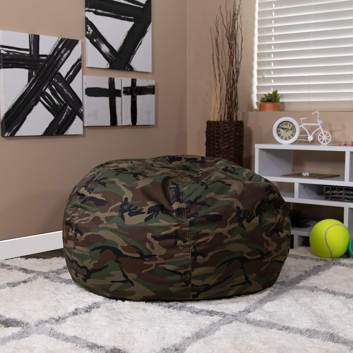 EMMA + OLIVER Gray Large Faux Shearling Bean Bag Chair