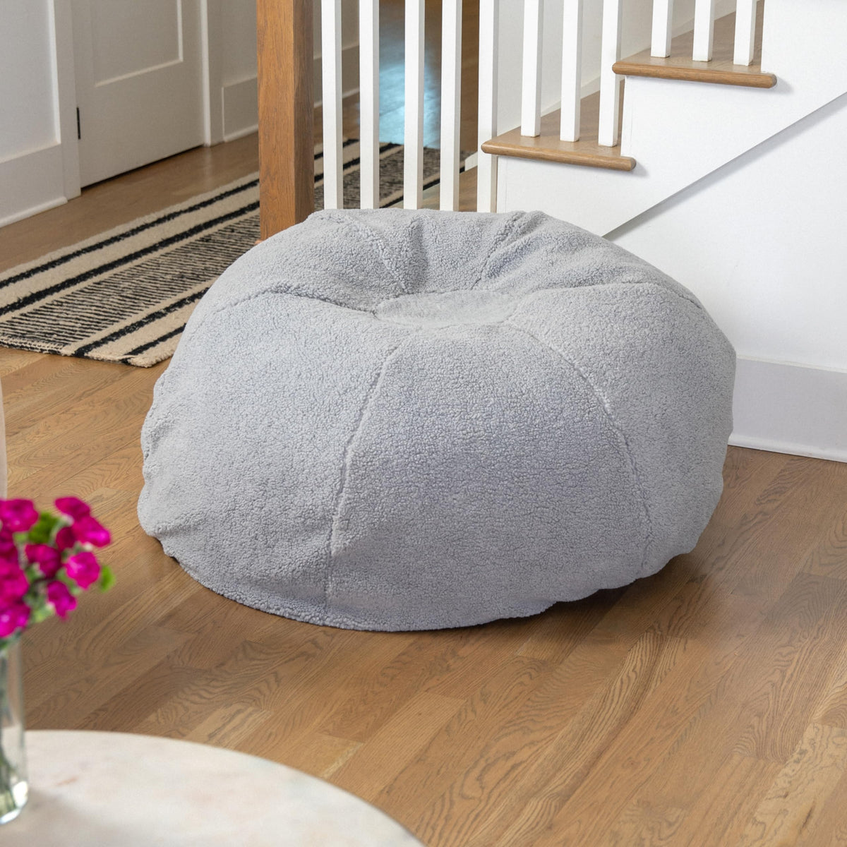 BizChair Sherpa Bean Bag Chair, Classic Refillable Bean Bag Chair for Kids and Teens, Large, Natural