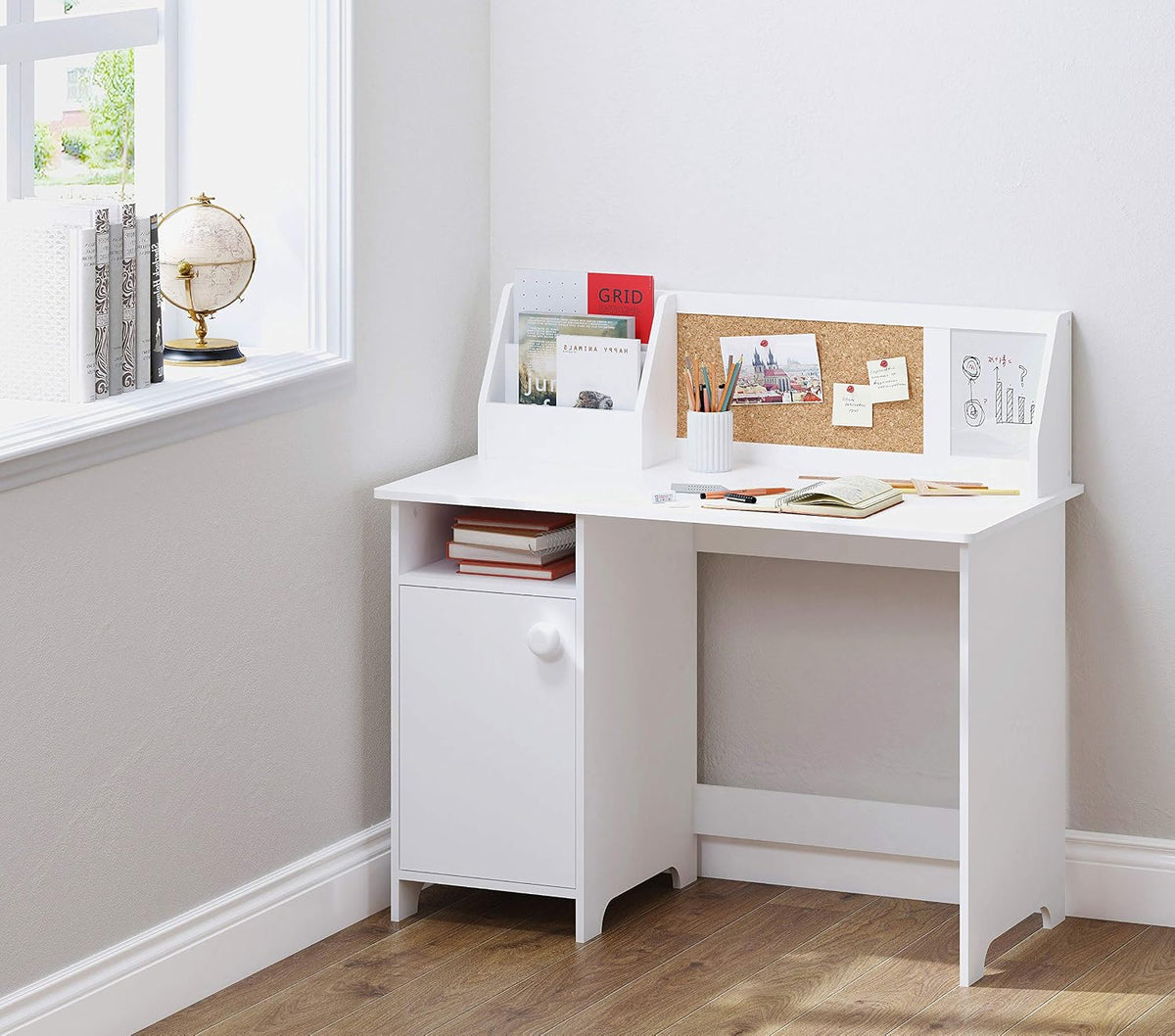 UTEX Wooden Kids Study Desk with Hutch and Storage for Ages 3-8