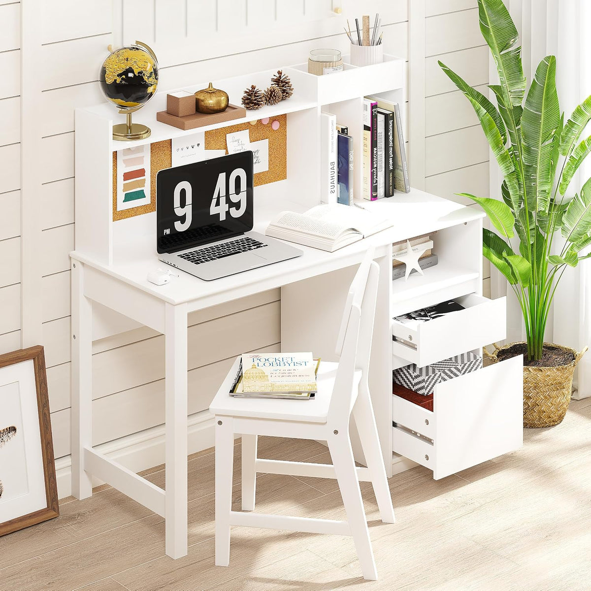 Spirich Wooden Kids Study Desk Set with Hutch and Storage for Ages 5-12