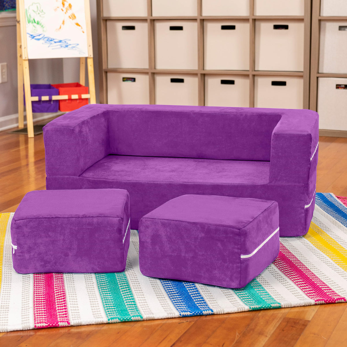 Jaxx Zipline Kids Modular Loveseat & Ottomans/Fold Out Lounger, Platinum